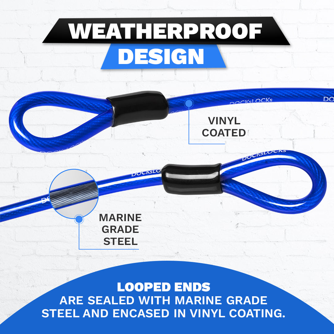 DocksLocks® Anti-Theft Weatherproof Straight Security Cable with Looped Ends (5', 10', 15', 20' or 25')