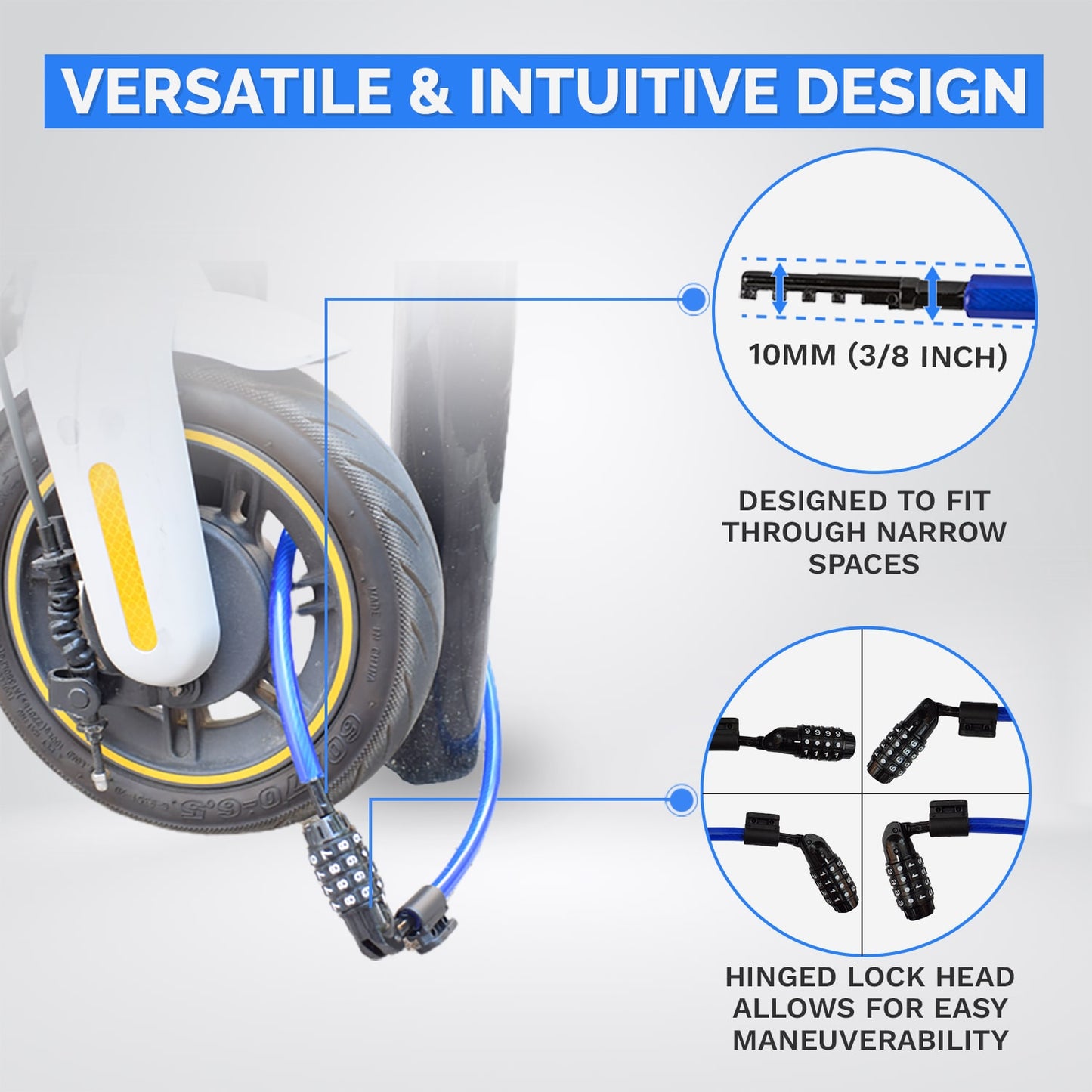 DocksLocks® Bike and Scooter Straight Security Cable Lock with Resettable Combination and Mounting Bracket (2' or 4')