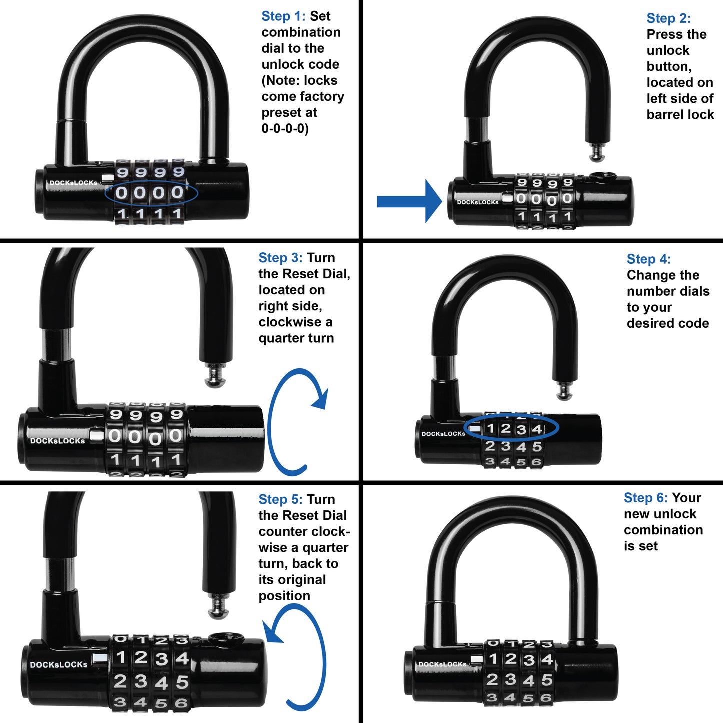 DocksLocks® Anti-Theft Weatherproof Straight Security Cable with Looped Ends and Short Shackle U-Lock (5', 10', 15', 20' or 25')