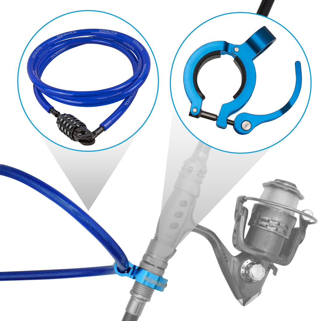 DocksLocks fishing rod and reel security kit with cable