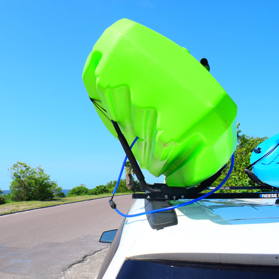 DocksLocks straight cable lock securing multiple kayaks at the dock