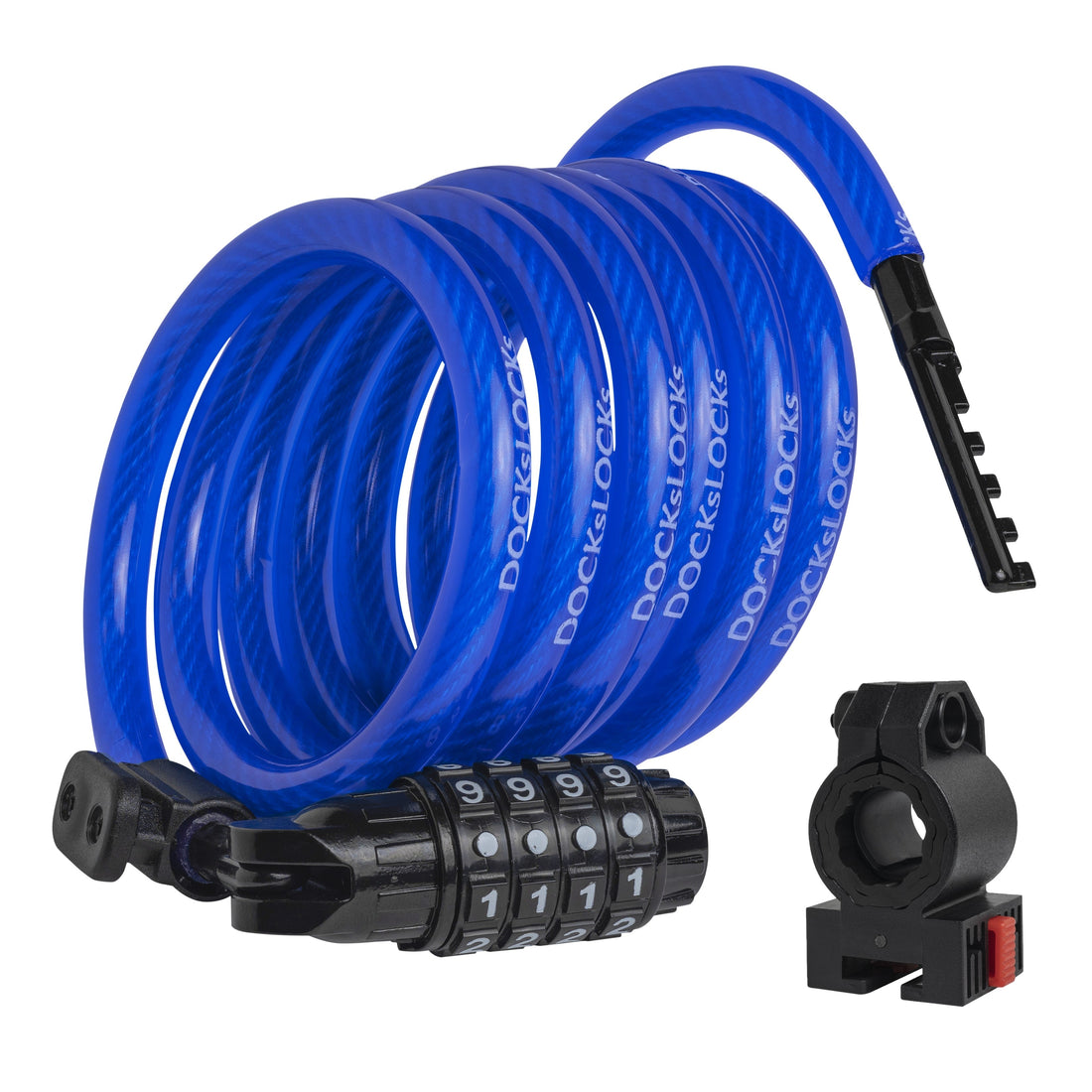 DocksLocks weatherproof coiled bike and scooter cable lock with mounting bracket