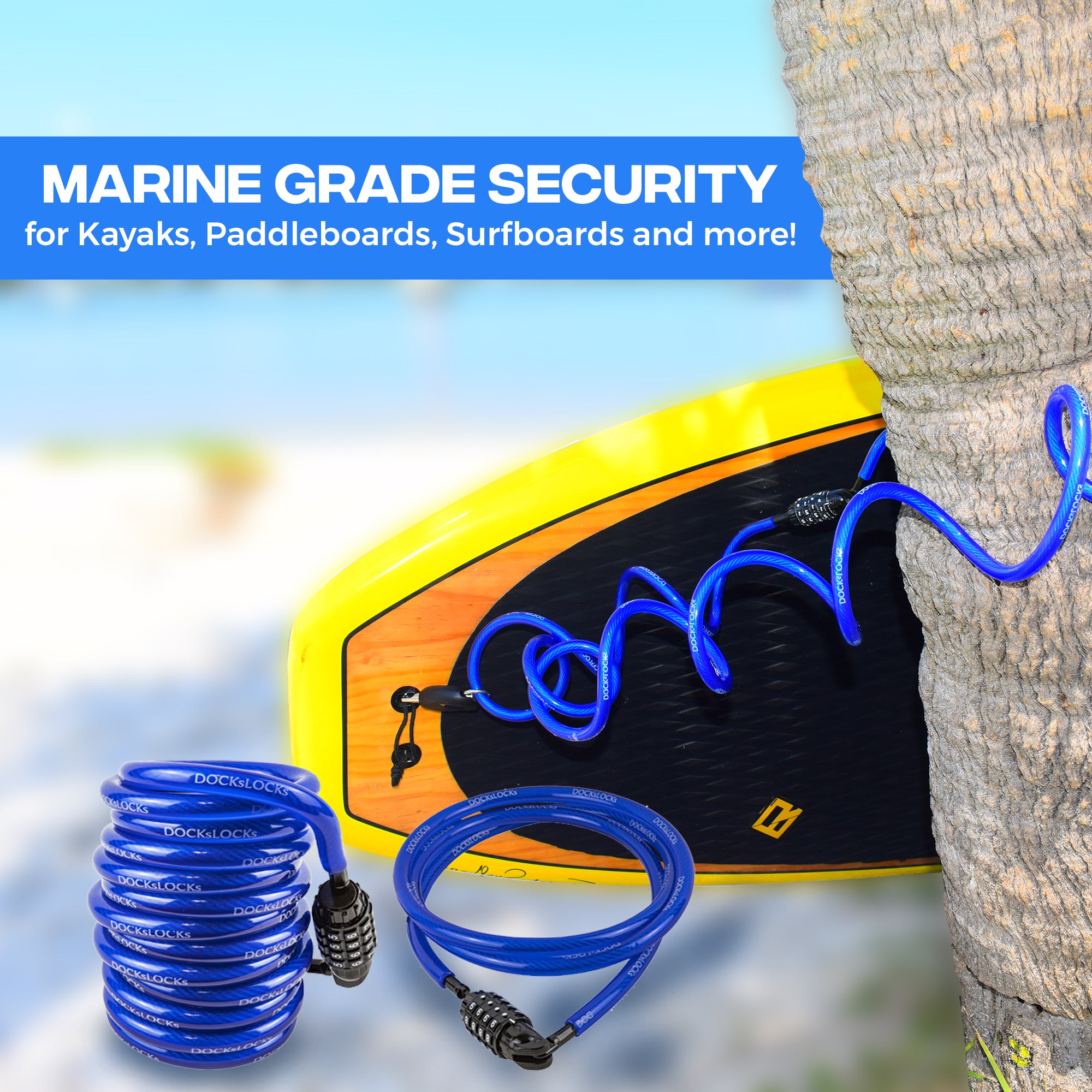 Portable Dock Lock DocksLocks | Security for Kayaks Surfboards SUPs | FREE Shipping