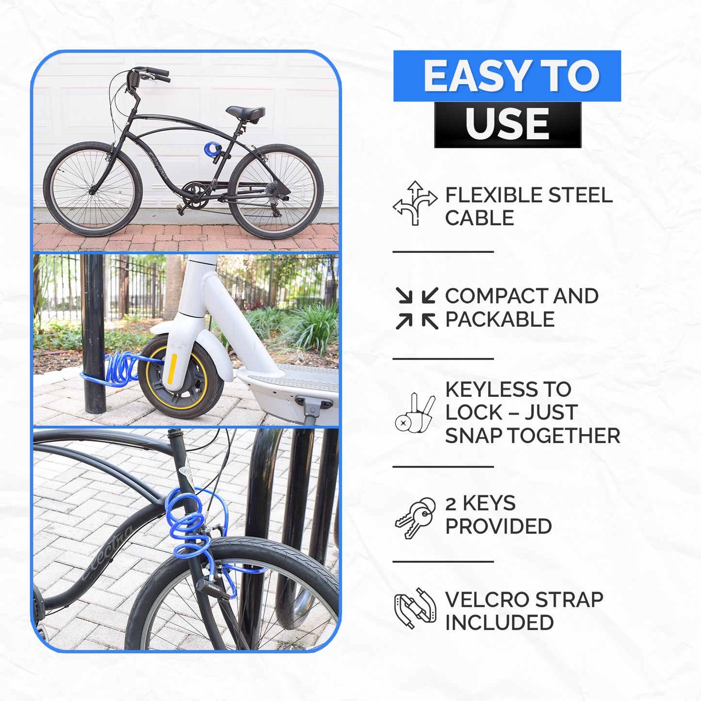 DocksLocks® Bike and Scooter Coiled Security Cable with Key Lock and Mounting Bracket (4' or 6')