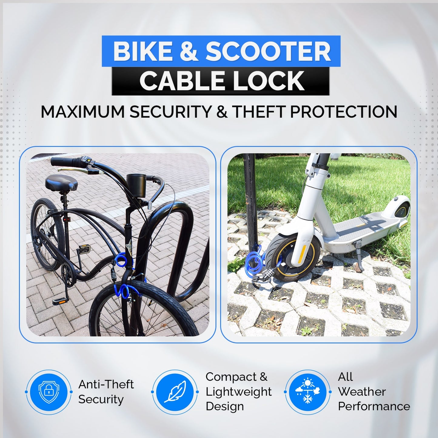 DocksLocks® Bike and Scooter Coiled Security Cable Lock with Resettable Combination and Mounting Bracket (4' or 6')