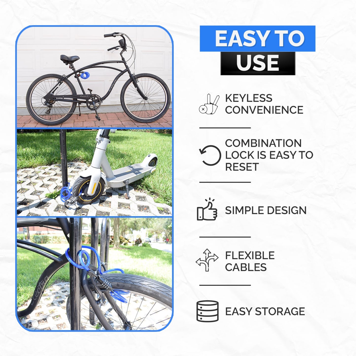 DocksLocks® Bike and Scooter Coiled Security Cable Lock with Resettable Combination and Mounting Bracket (4' or 6')