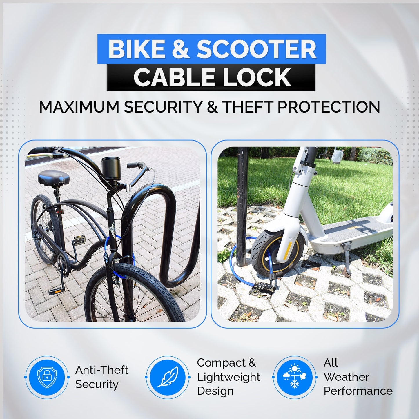 DocksLocks® Bike and Scooter Straight Security Cable Lock with Resettable Combination and Mounting Bracket (2' or 4')