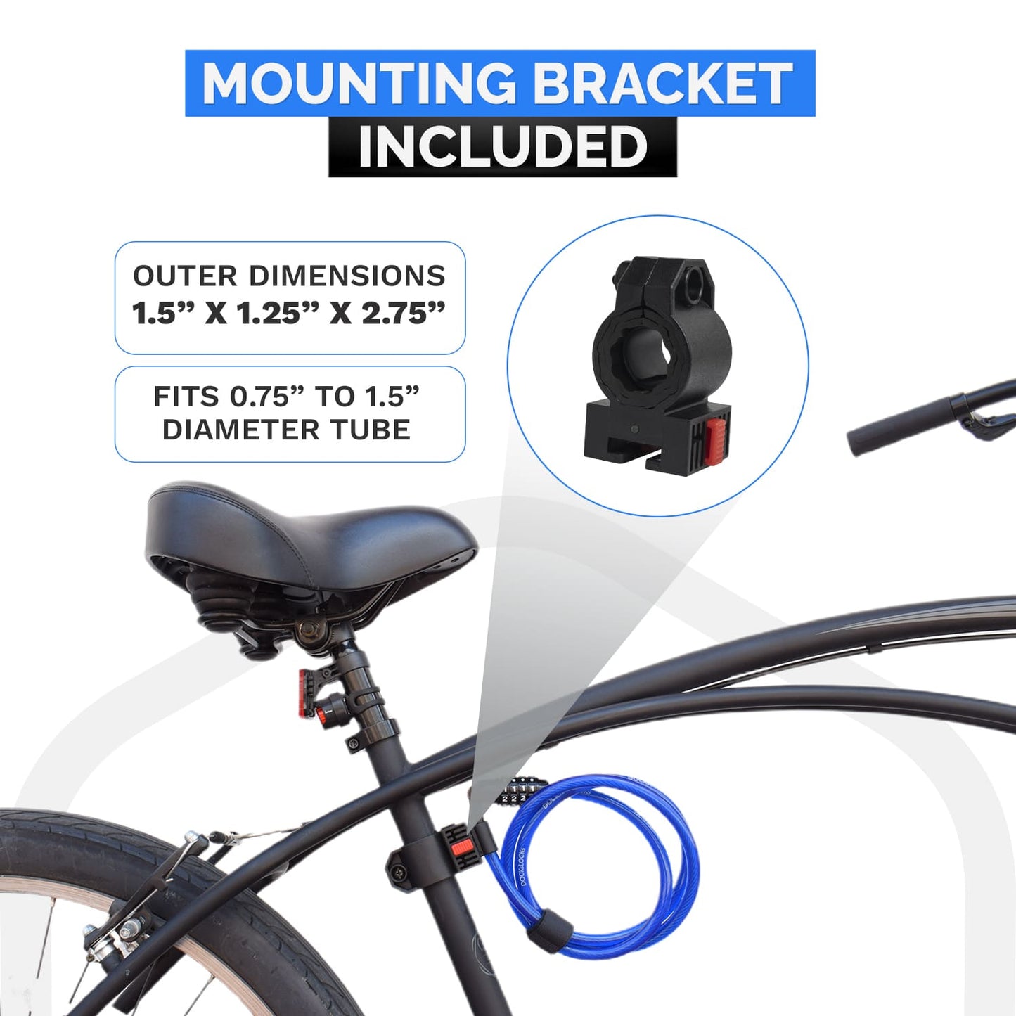 DocksLocks® Bike and Scooter Straight Security Cable Lock with Resettable Combination and Mounting Bracket (2' or 4')