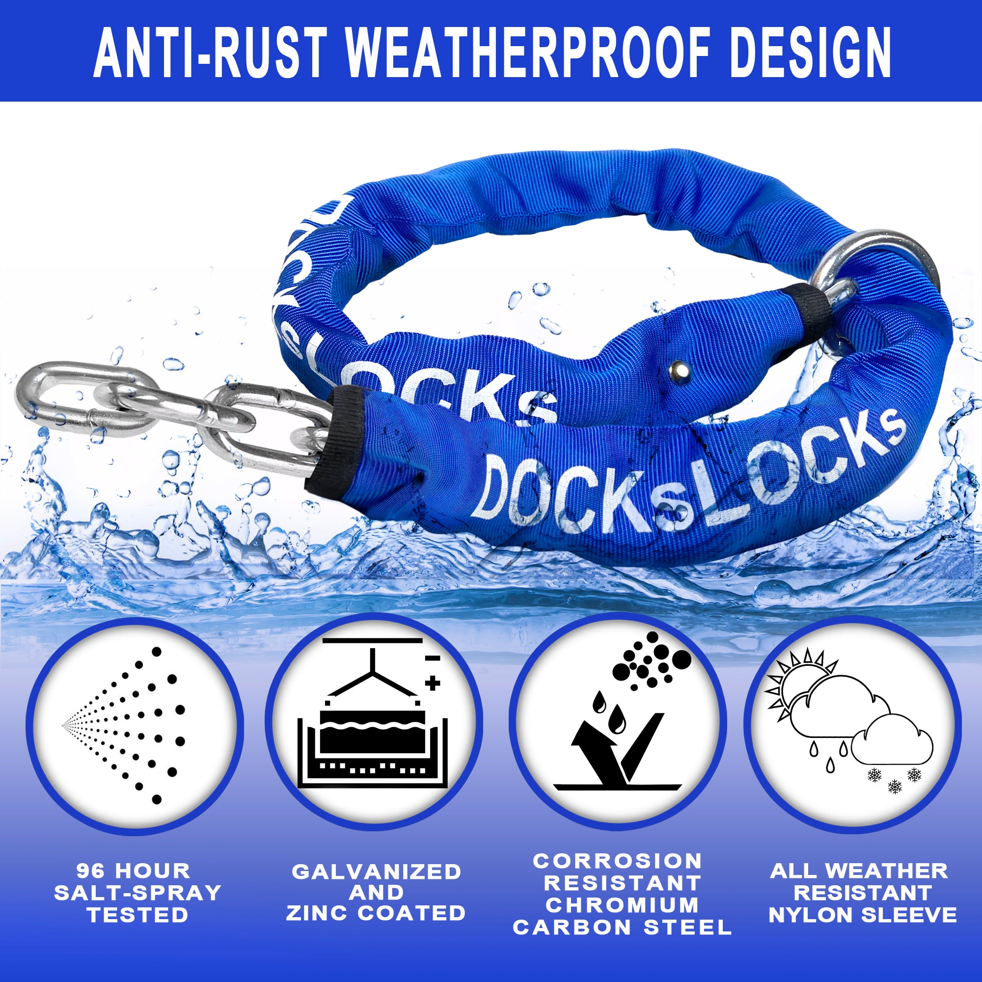 DocksLocks® Heavy Duty Cinch Style 8mm Security Chain - (3ft, 6ft or 1