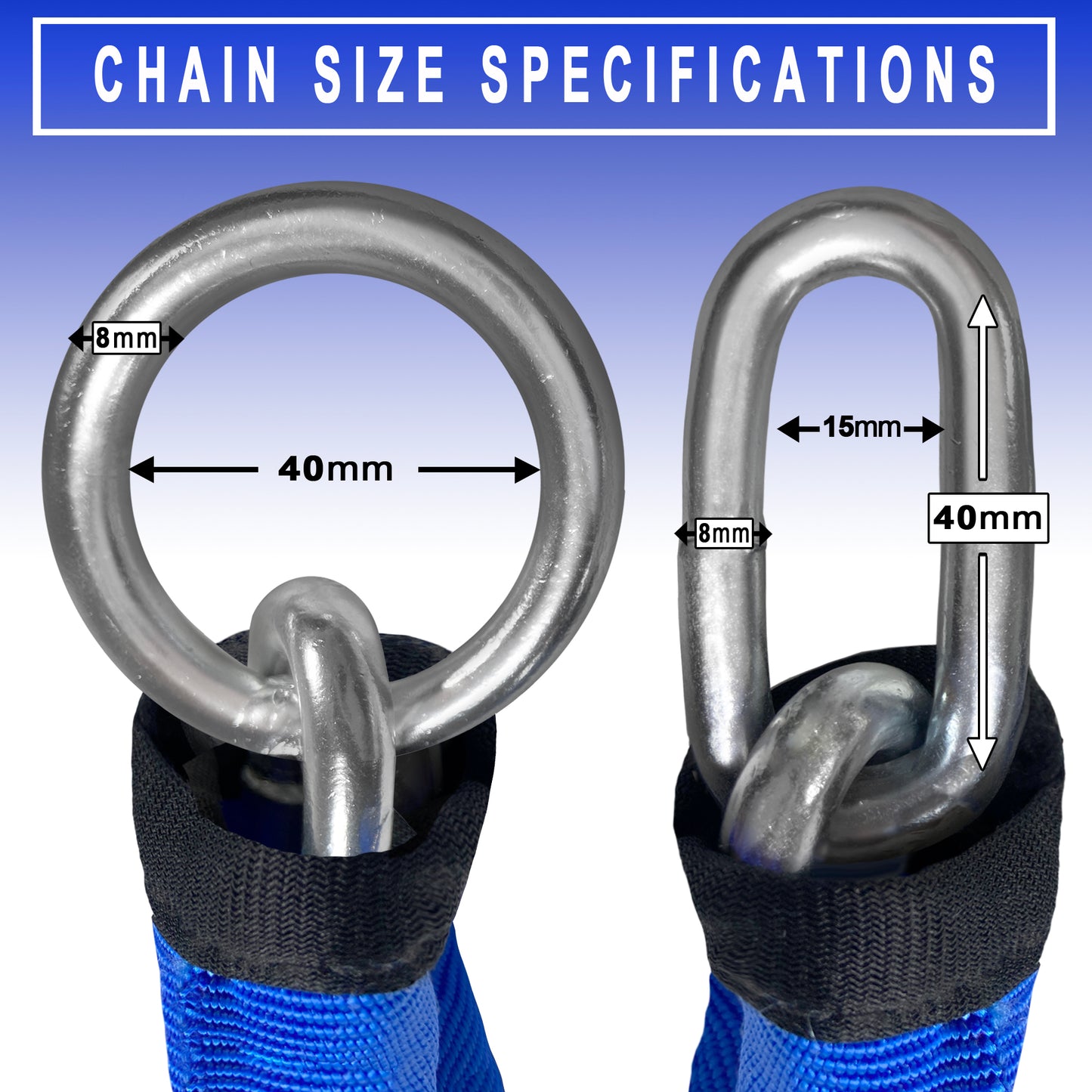 DocksLocks® Heavy Duty Cinch Style 8mm Security Chain - (3ft, 6ft or 10ft) - Weatherproof and Cut Proof with Short Shackle U-Lock