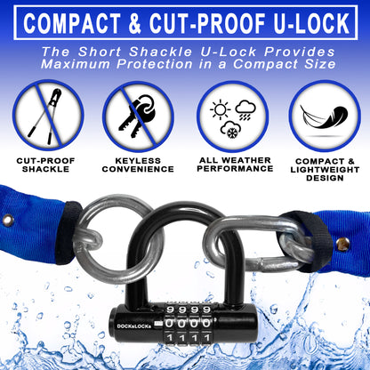 DocksLocks® Robuste 8-mm-Sicherheitskette im Cinch-Stil – (3 Fuß, 6 Fuß oder 10 Fuß) – wetterfest und schnittfest mit Bügelschloss mit kurzem Bügel