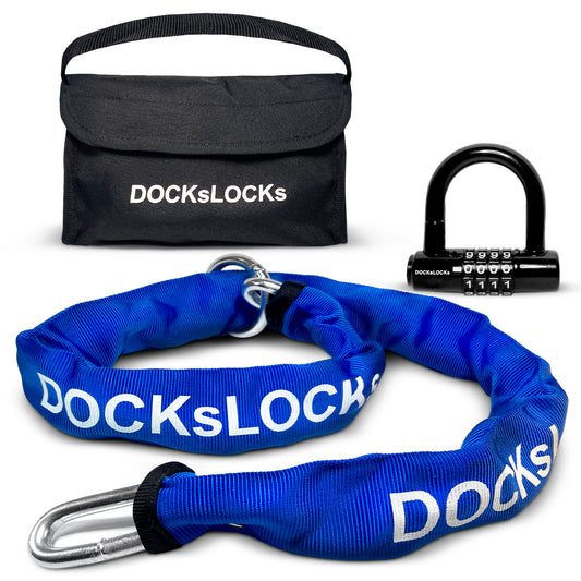 DocksLocks® Robuste 8-mm-Sicherheitskette im Cinch-Stil – (3 Fuß, 6 Fuß oder 10 Fuß) – wetterfest und schnittfest mit Bügelschloss mit kurzem Bügel