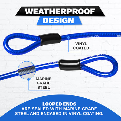 DocksLocks® Anti-Theft Weatherproof Coiled Security Cable with Looped Ends (5', 10', 15', 20' or 25')