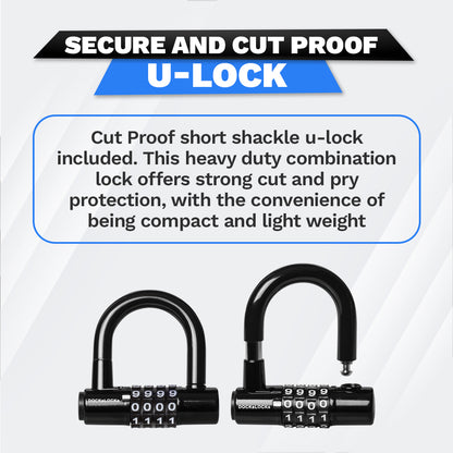 DocksLocks® Anti-Theft Weatherproof Coiled Security Cable with Looped Ends and Short Shackle U-Lock (5', 10', 15', 20' or 25')
