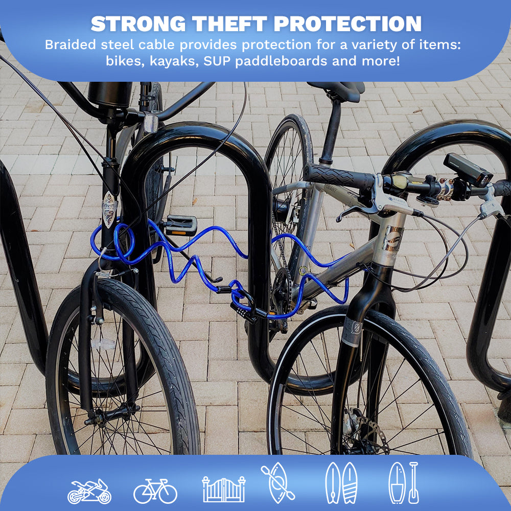 DocksLocks® Anti-Theft Weatherproof Coiled Security Cable with Looped Ends and Short Shackle U-Lock (5', 10', 15', 20' or 25')