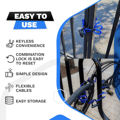 DocksLocks® Anti-Theft Weatherproof Coiled Security Cable with Looped Ends and Short Shackle U-Lock (5', 10', 15', 20' or 25')