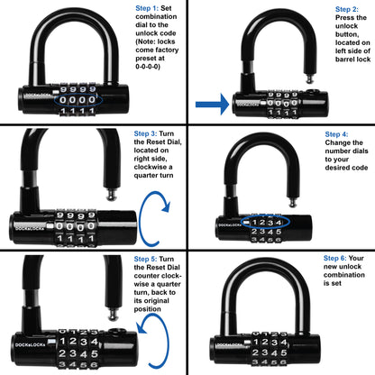 Câble de sécurité droit antivol DocksLocks® résistant aux intempéries avec extrémités en boucle et cadenas en U à anse courte (5', 10', 15', 20' ou 25') 